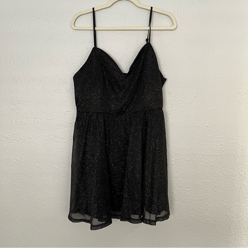 Lulus Celebrate the Spotlight Black Glitter Skater Mini Dress